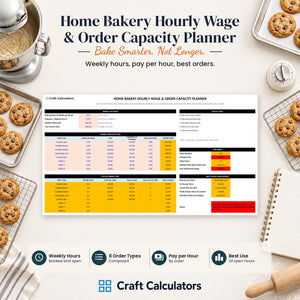 Home Bakery Hourly Wage & Order Capacity Planner spreadsheet by Craft Calculators for handmade sellers