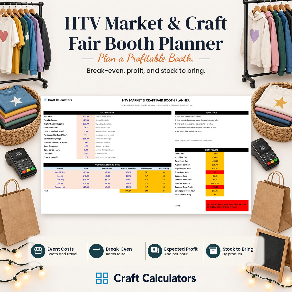 HTV Market & Craft Fair Booth Planner spreadsheet by Craft Calculators for HTV sellers