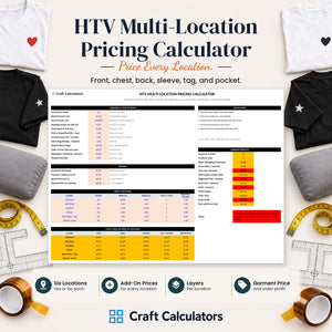 HTV Multi-Location Pricing Calculator spreadsheet by Craft Calculators for HTV sellers