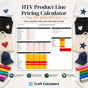 HTV Product Line Pricing Calculator spreadsheet by Craft Calculators for HTV sellers