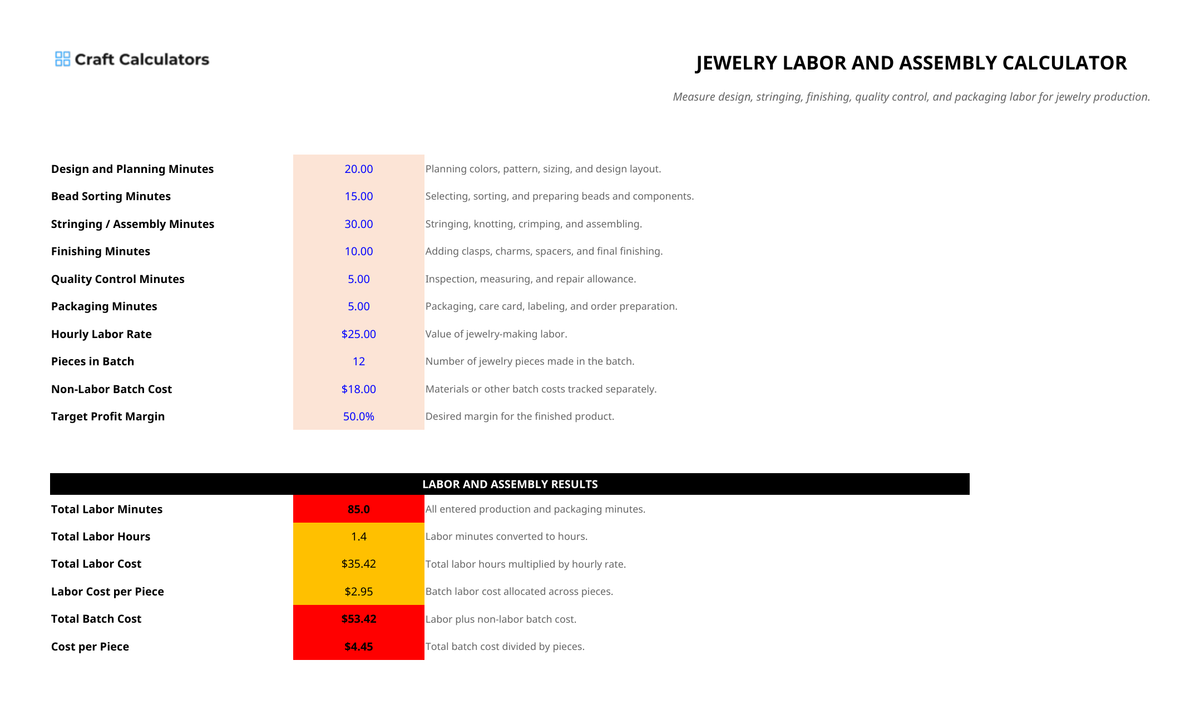 Jewelry Labor and Assembly Calculator