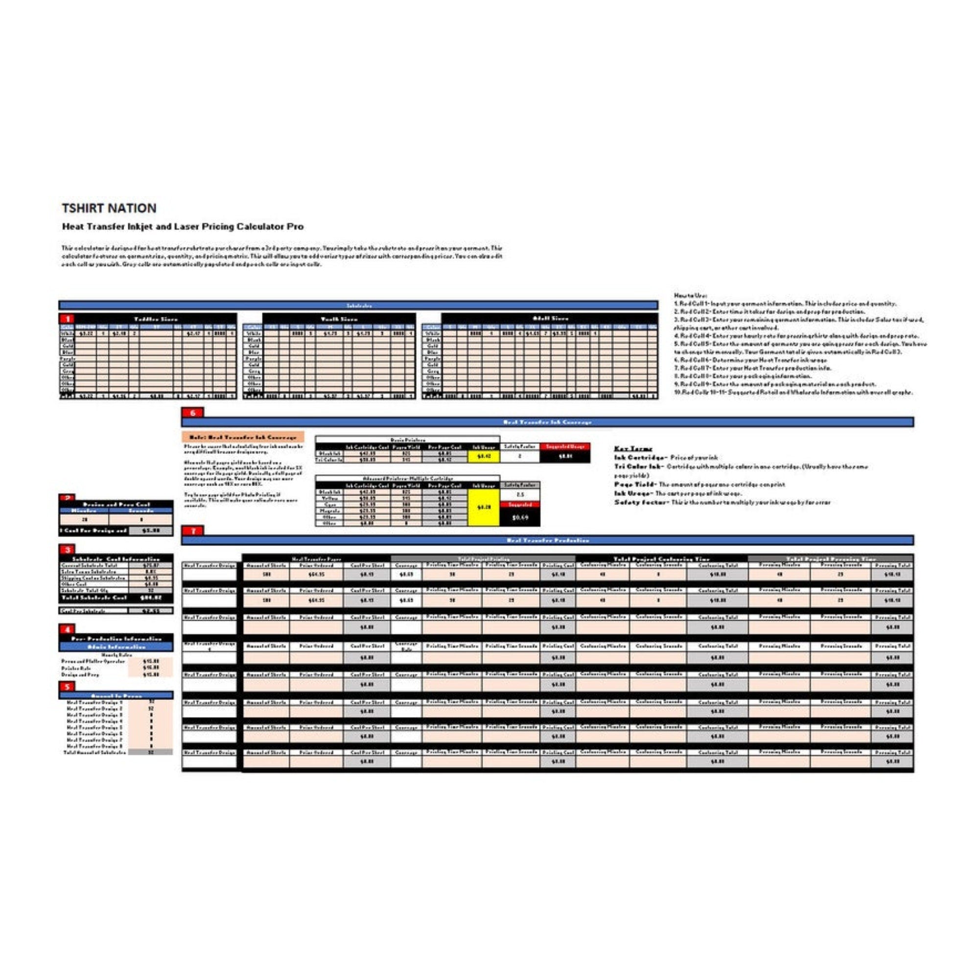 Heat Transfer Inkjet and Laser Printer Pricing Calculator