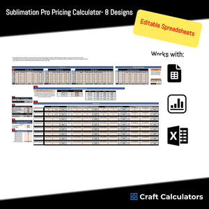 8 Designs Sublimation Pricing Calculator interface showcasing cost estimation for sublimation products.