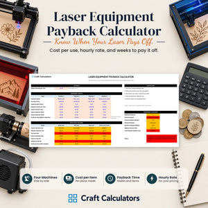 Laser Equipment Payback Calculator spreadsheet by Craft Calculators for laser engraving businesses