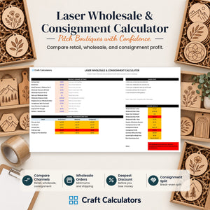 Laser Wholesale & Consignment Calculator spreadsheet by Craft Calculators for laser engraving businesses