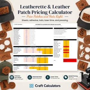 Leatherette & Leather Patch Pricing Calculator spreadsheet by Craft Calculators for laser engraving businesses