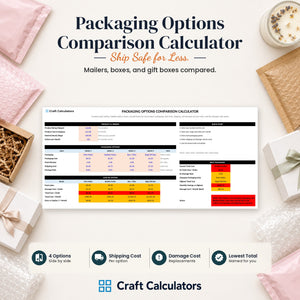 Packaging Options Comparison Calculator spreadsheet by Craft Calculators for handmade sellers