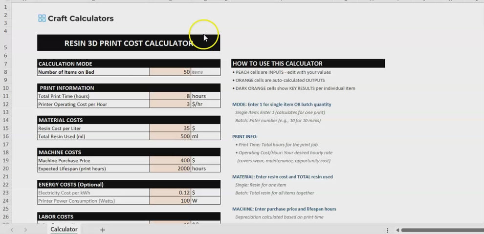 Resin 3D Printing Product Cost Calculator | Craft Calculators - Craft