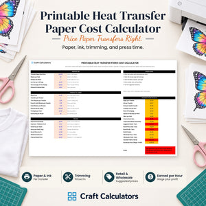 Printable Heat Transfer Paper Cost Calculator spreadsheet by Craft Calculators for handmade sellers