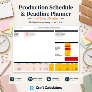 Production Schedule & Deadline Planner spreadsheet by Craft Calculators for handmade sellers