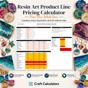 Resin Art Product Line Pricing Calculator spreadsheet by Craft Calculators for resin artists