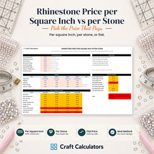 Rhinestone Price per Square Inch vs per Stone spreadsheet by Craft Calculators for rhinestone sellers