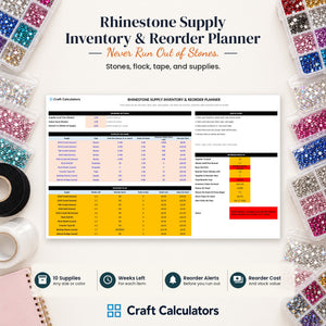Rhinestone Supply Inventory & Reorder Planner spreadsheet by Craft Calculators for rhinestone sellers