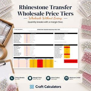 Rhinestone Transfer Wholesale Price Tiers spreadsheet by Craft Calculators for rhinestone sellers