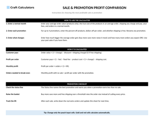 Sale & Promotion Profit Comparison instructions tab explaining how to use the workbook and what the results mean