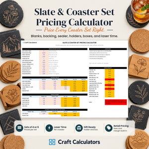 Slate & Coaster Set Pricing Calculator spreadsheet by Craft Calculators for laser engraving businesses