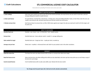STL Commercial License Cost Calculator instructions tab explaining how to use the workbook and what the results mean
