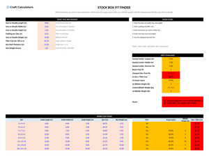Stock Box Fit Finder screenshot showing inputs, calculated results, and status line