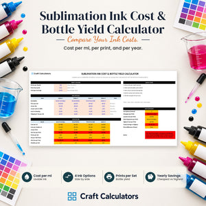 Sublimation Ink Cost & Bottle Yield Calculator spreadsheet by Craft Calculators for sublimation sellers