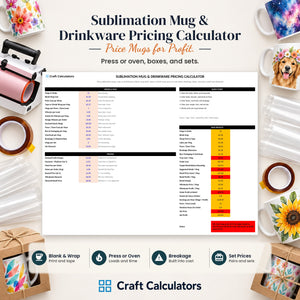 Sublimation Mug & Drinkware Pricing Calculator spreadsheet by Craft Calculators for sublimation sellers