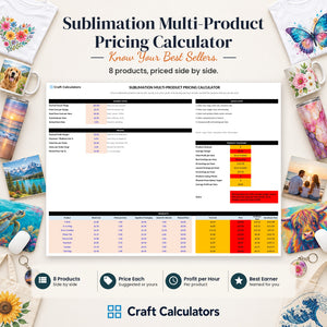 Sublimation Multi-Product Pricing Calculator spreadsheet by Craft Calculators for sublimation sellers