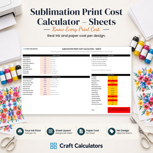 Sublimation Print Cost Calculator – Sheets spreadsheet by Craft Calculators for sublimation sellers