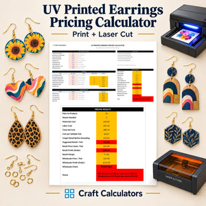 UV Printed Earrings Pricing Calculator spreadsheet by Craft Calculators for UV printing businesses