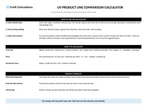 UV Product Line Comparison Calculator instructions tab explaining how to use the workbook and what the results mean