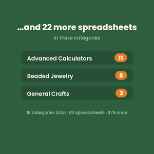 22 more spreadsheets: advanced, beaded jewelry, general crafts