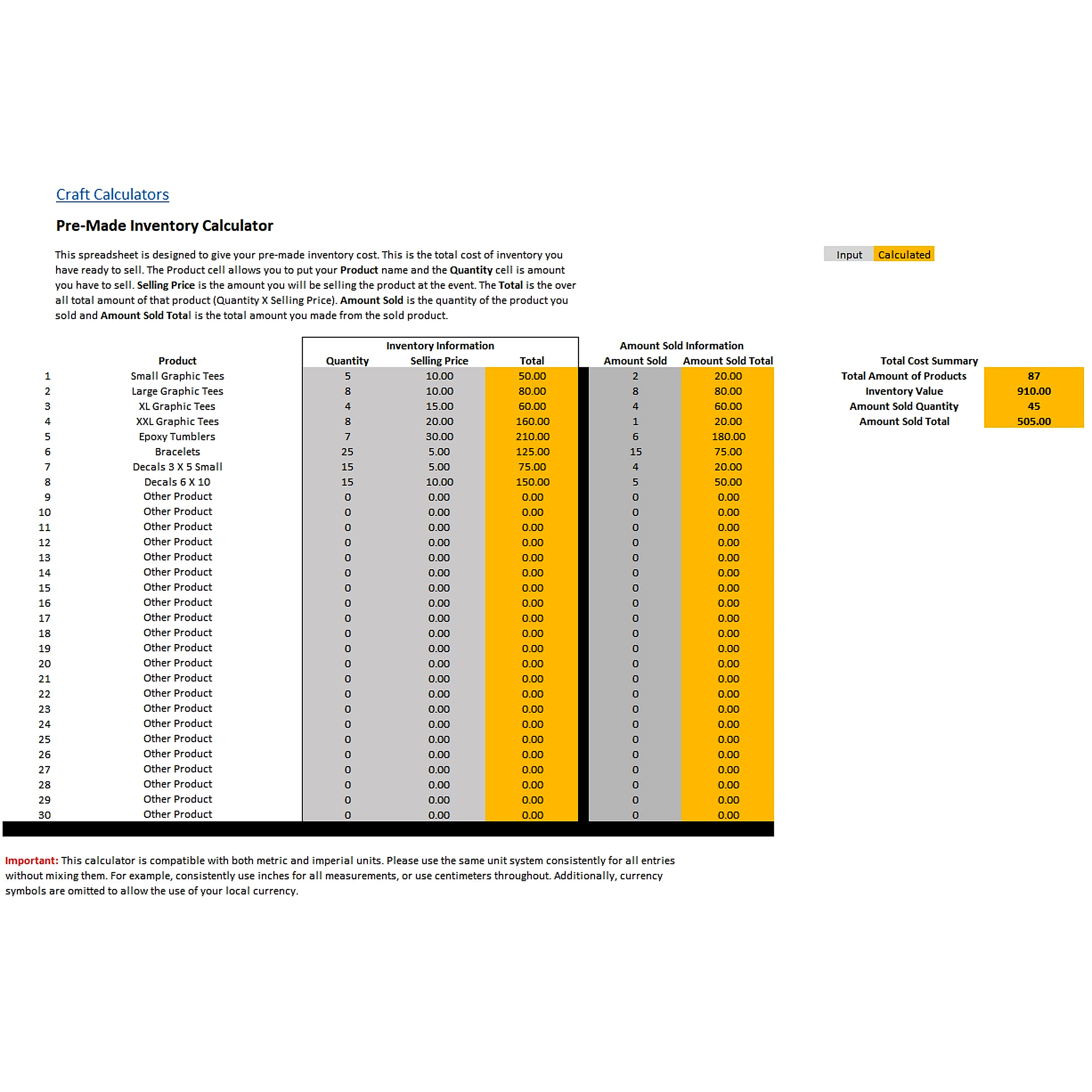Craft Show Pricing Spreadsheet