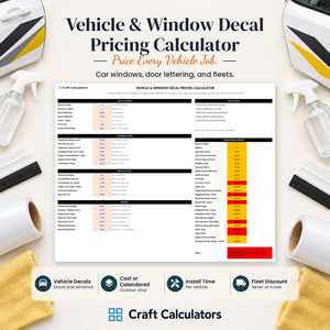 Vehicle & Window Decal Pricing Calculator spreadsheet by Craft Calculators for decal and sticker sellers