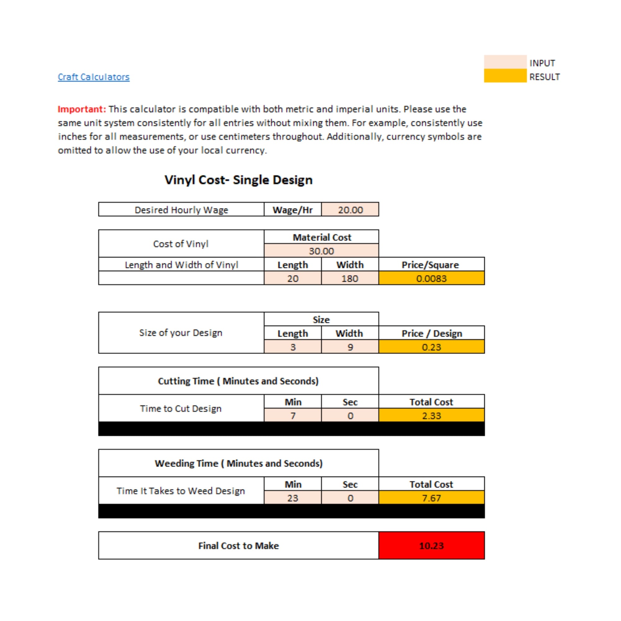 Vinyl Cost - Single Design